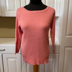 United States Sweaters Cable Knit Pullover 3/4 Sleeve Coral Cotton Blend…